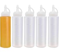 RIPETIC 5 Pack Squeeze Bottle with Nozzles, 8oz / 250ML Plastic Sauce Bottle with Scales, Squeezy Bottles for Oil,BBQ,Salad Dressing,Paint,Icing,Liquids,Glue