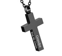 RIPFEVURN Cremation Jewelry Black Cross Urn Necklaces for Ashes for Women Men Human Ashes with Me Always Memorial Keepsake Pendant, Stainless Steel, No Gemstone