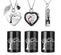 RIPFEVURN Small Mini Urns for Human Ashes Keepsake Adult Female Male Tree of Life Cremation Jewelry Urn Necklaces for Ashes for Women Men Set of 6(Black)
