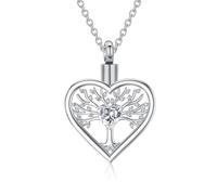RIPFEVURN Tree of Life Heart Urn Necklaces for Ashes for Women Men Stainless Steel Cremation Jewelry Urn Locket for Human Ashes Holder Memorial Keepsake Pendant, Stainless Steel, No Gemstone