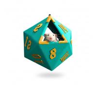 Ripleys Nest D20 Dice Rat Hide, 3D Printed PLA, Teal & Gold, 25x25x20cm, RPG Gaming Style Pet Cave, Small Animal Cage Accessory