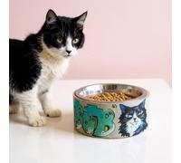 Ripley's Nest Personalised Pet Bowl, Non-Flip Cat and Dog Feeder, Concrete Base with Stainless Steel Insert, 20cm x 20cm, Modern Graffiti Style, Custom Hand-Painted