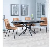 Ripon Black Ceramic Extending Dining Set - Corona Brown Fabric Dining Chair