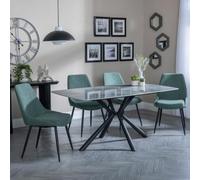 Ripon Grey Ceramic Dining Set - Darwin Green Fabric Dining Chair