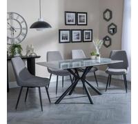 Ripon Grey Ceramic Dining Set - Darwin Grey Fabric Dining Chair