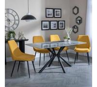 Ripon Grey Ceramic Dining Set - Darwin Yellow Fabric Dining Chair