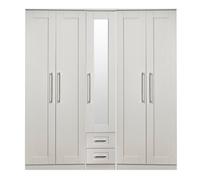 Welcome Furniture Ready Assembled York Tall 5 Door 2 Drawer 1 Mirror Wardrobe In Grey Ash, Grey