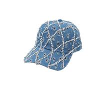 Ripped Diamond Denim Baseball Cap for Men Women, Fashion Unisex Cotton 6 Panel Plain Baseball Hat Adjustable Breathable Summer Sun Visor Hat Trucker Cap Outdoor Sport Hats (Light blue,One Size)