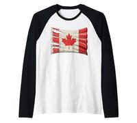 Ripped Edge Flag Canada Distressed Canadian Raglan Baseball Tee