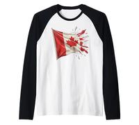 Ripped Edge Flag Canada Distressed Canadian Raglan Baseball Tee