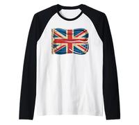 Ripped Edge Flag United Kingdom Distressed UK Signature Raglan Baseball Tee