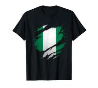 Ripped Effect Nigeria Flag Map Patriotic Nigerian Value Graphic T-Shirt