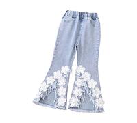Ripped Flower Jeans for Girls Kids Baggy Wide Leg Long Denim Pants Ruffle Flare Bell Bottom Trousers 2k Streetwear Teen Jeans for Girls Black Girl Jeans Size 12 Slim(Blue, 11-12 Years)