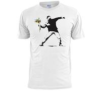 Ripped Ink Clothing Co Banksy Flower Thrower T Shirt Graffiti Art Urban (XX Large 50-52) White
