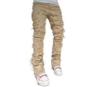Ripped Jeans for Men Slim-Fit Stretch Stacked Zip Fly Belt Loop Ripped Cut Out Destroyed Skinny Jeans Casual Streetwear Y2k Hip Hop Motorcycle Straight Trousers Denim