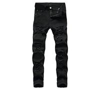 Ripped Jeans Men Stacked Skinny Distressed Jeans Mens Destroyed Slim Fit Trousers Fashion Hop Hip Pants Straight Comfort Casual Sweatpants Y2K Goth Denim Streetwear Baggy Lounge Pants with Porckets