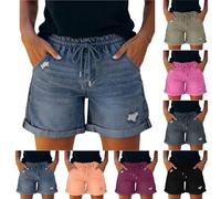 Ripped Jeans Womens Denim Shorts for Women Casual Drawstring Adjustable Waist Jeans Ripped Turned Hem Stretchy Sexy Shorts Summer Going Out Party Skinny Jean Hot Pants with Pockets Light Blue XL