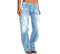 Ripped Jeans Womens Low Waisted Sexy Straight Wide Leg Trousers for Women UK Ripped Jeans Baggy Loose Denim Casual Trousers Washed Distressed Jeans Daily Fashion Streetwear Outdoor Hiking