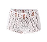 Ripped Low Waist Knit Shorts Beach Cover Up Swimwear for Women Knit Bikini Bottoms Hollow Out Hot Pants Lightweight Crochet Trousers Summer Casual Shorts for Holidays White