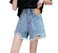 Ripped R w He Denim Shorts for Girls, Y2K Stretchy Jeans Shorts with Pockets, Casual Loose Fit Summer Short Jean (Light Blue, 12-13 Years)