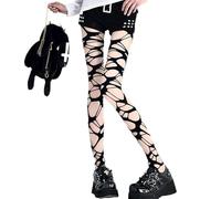 Ripped Tights for Women, Gothic Punk Perforated Stocking Y2k Ragged Pantyhose Hosiery Halloween Tight Pantyhose Hollow out Fishnet (UK, Alpha, One Size, Regular, Regular, Black)