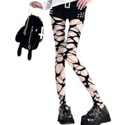 WANHUHOU Ripped Tights for Women, Gothic Punk Stocking Y2k Fishnet Ragged Pantyhose Clothing for Halloween Cosplay Party