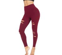 Ripped Warrior Legging for Women - High Waist Tummy Control Yoga Pants Workout Athletic Pants, Burgundy Ripped Warrior Legging, Large-X-Large