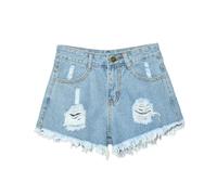 Ripped Wash Denim Shorts for Women High Waisted Hot Pants Frayed Raw Hem Denim Jeans Ladies Jean Shorts Female Sexy Jorts Light Blue