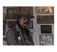 Rippl Ronai Jozsef Self Portrait In A Brown Hat Large Wall Art Print Canvas Premium Poster Mural