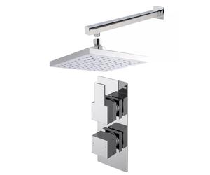 Ripple Concealed Square Twin Valve, Arm & Head Shower Bundle Set - Chrome - Balt