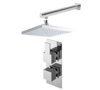 Ripple Concealed Square Twin Valve, Arm & Head Shower Bundle Set - Chrome - Balterley