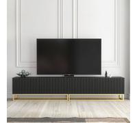 Ripple Duo Tv Unit 200Cm Black Fluted Design With Push To Open Doors - Creative Furniture