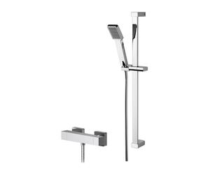 Ripple Square Thermostatic Bar Valve and Rectangular Slide Rail Kit Shower Bundle - Chrome - Balterley