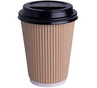 Ripple Triple Wall Coffee Cups with Black Lids - Premium Insulated Disposable Cups for Hot Drinks | Anti-Slip Brown Paper Cups for Tea, Coffee, Takeaway & On-The-Go Use (25, 12 OZ)