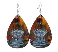 Ripples in the water. Women's Teardrop Leather Earrings - Lightweight PVC Dangle Earrings, 925 Silver Hooks, Double-Sided Prints | Hypoallergenic Gift
