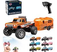 RipRush Mini Monster 1:64 Off-Road LED Alloy Racer,24GHz Mini RC Monster Truck with Trailer&Light,3-Speed Modes/Gyro RC Car,1:64 Scale Alloy RC Big Wheel Truck,USB Rechargeable for Adults Kids (B6)
