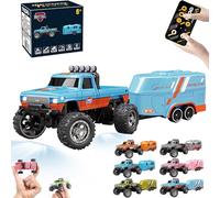 RipRush Mini Monster 1:64 Off-Road LED Alloy Racer,24GHz Mini RC Monster Truck with Trailer&Light,3-Speed Modes/Gyro RC Car,1:64 Scale Alloy RC Big Wheel Truck,USB Rechargeable for Adults Kids (A4)