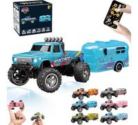 RipRush Mini Monster 1:64 Off-Road LED Alloy Racer,24GHz Mini RC Monster Truck with Trailer&Light,3-Speed Modes/Gyro RC Car,1:64 Scale Alloy RC Big Wheel Truck,USB Rechargeable for Adults Kids (A1)