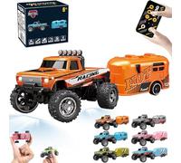 RipRush Mini Monster 1:64 Off-Road LED Alloy Racer,24GHz Mini RC Monster Truck with Trailer&Light,3-Speed Modes/Gyro RC Car,1:64 Scale Alloy RC Big Wheel Truck,USB Rechargeable for Adults Kids (A6)
