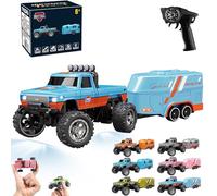 RipRush Mini Monster 1:64 Off-Road LED Alloy Racer,24GHz Mini RC Monster Truck with Trailer&Light,3-Speed Modes/Gyro RC Car,1:64 Scale Alloy RC Big Wheel Truck,USB Rechargeable for Adults Kids (B4)