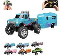 Riprush Mini Monster 1/64, Off-Road LED Alloy Racer, Riprush Mini Monster 1/64, Off-Road LED Alloy Racer, 2.4GHz Racing System, with Trailer, Speed/Steering Adjustable (Blue)