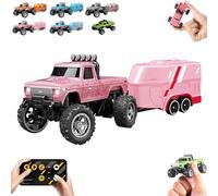 Riprush Mini Monster 1/64, Off-Road LED Alloy Racer, with LED Lights, 3-Speed Modes, 2.4GHz Racing System, for Ages 14+ Hobbyists and Collectors (Pink)