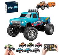 RipRush Mini RC Monster 1:64 Off-Road LED Alloy Racer, Compact Remote Control Truck with LED Lights, 3-Speed Modes, 2.4GHz Racing System, for Gifts (No trailer-C)