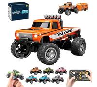 RipRush Mini RC Monster 1:64 Off-Road LED Alloy Racer, Compact Remote Control Truck with LED Lights, 3-Speed Modes, 2.4GHz Racing System, for Gifts (With trailer-E)