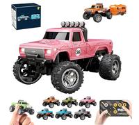 RipRush Mini RC Monster 1:64 Off-Road LED Alloy Racer, Compact Remote Control Truck with LED Lights, 3-Speed Modes, 2.4GHz Racing System, for Gifts (With trailer-B)