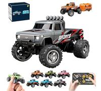 RipRush Mini RC Monster 1:64 Off-Road LED Alloy Racer, Compact Remote Control Truck with LED Lights, 3-Speed Modes, 2.4GHz Racing System, for Gifts (With trailer-F)