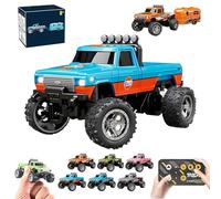 RipRush Mini RC Monster 1:64 Off-Road LED Alloy Racer, Compact Remote Control Truck with LED Lights, 3-Speed Modes, 2.4GHz Racing System, for Gifts (With trailer-A)