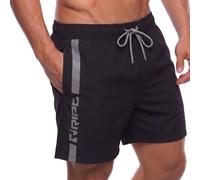 RIPT Men’s Quick Dry Swim Shorts with Mesh Lining Drawstring Waist UV50 Sun Protection Beach & Swimming Trunks (Black/Grey, XL)