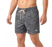 RIPT Men’s Quick Dry Swim Shorts with Mesh Lining Drawstring Waist UV50 Sun Protection Beach & Swimming Trunks (Navy Leaf Print, M)