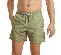RIPT Men’s Quick Dry Swim Shorts with Mesh Lining Drawstring Waist UV50 Sun Protection Beach & Swimming Trunks (Khaki Leaf Print, XL)